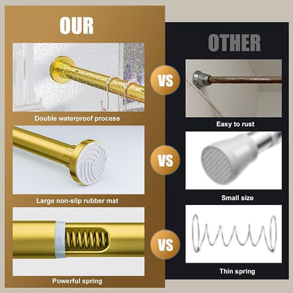 Ausemku Shower Curtain Rod 32-94 Inch Adjustable - 1 Inch Diameter Heavy Duty No drill Spring Tension Shower Rod, Non-Slip Rustproof Telescopic Rod for Bathroom, Gold