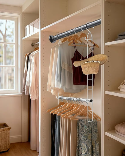 Hanging Closet Rod Stainless Steel, 1 Pack Adjustable Height & Width Closet Rod