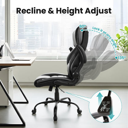 Big and Tall Executive Office Chair 400lbs for Heavy People, Ergonomic Computer Desk Chair with Lumbar Support & Adjustable Headrest, Comfy High Back Leather Office Chairs for Back Pain Relief, Grey