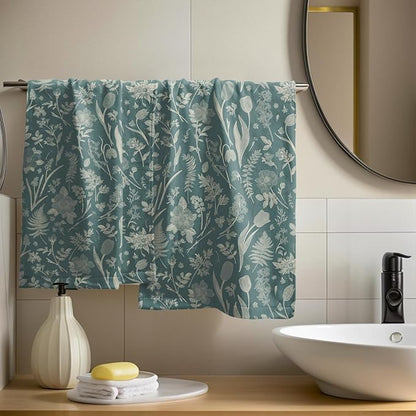 Aqua Spring Floral Hand Towels for Bathroom Set of 2 Flower Leaves Vintage