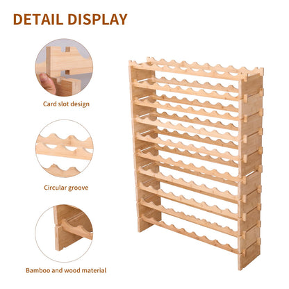 fcxagy 90 Bottle Bamboo Wine Rack Stackable Storage Freestanding Floor Wooden Modular fWine Rack Shelf