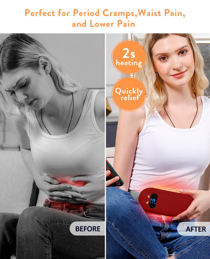 Portable Heating Pad for Period Cramps: Cordless Menstrual Heating Pad with 6 Heat Levels and 6 Massage Modes, 3s Fast Heating Gift for Women and Girl(Pink)