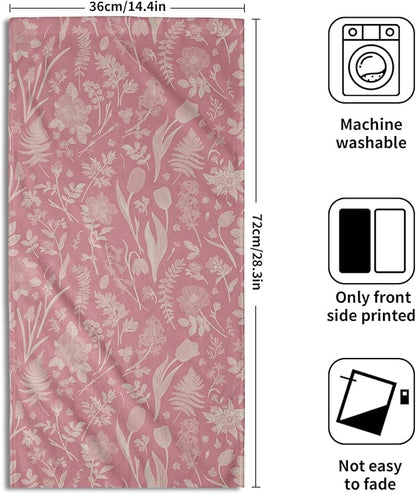 Pink Spring Floral Hand Towels for Bathroom Set of 2 Flower Leaves Vintage