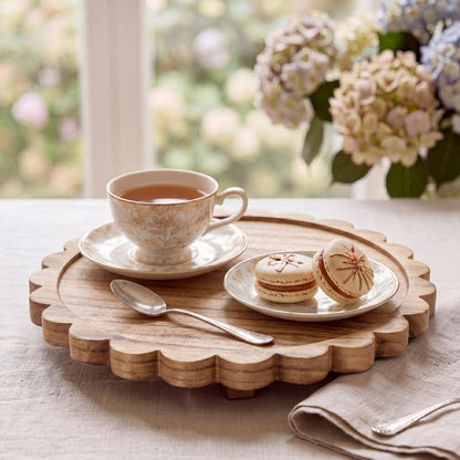 Yookeer Natural Wood Scalloped Wood Riser Tray Soap Rustic Bathroom Decoration Scalloped Stand Soap Tray Wooden Decorative Pedestal for Bathroom Kitchen Dishes Plant Display Decor (10'',Round)