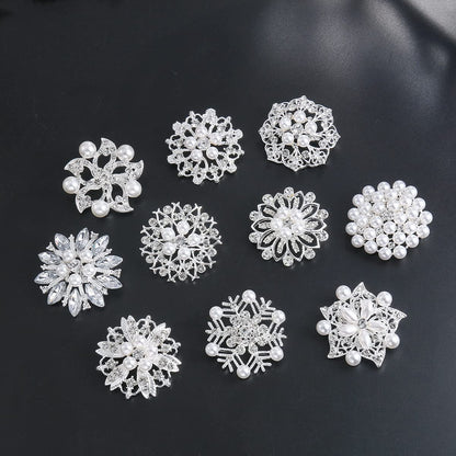WeimanJewelry Silver/Gold/Rose Gold Plated Assorted Crystal Rhinestones Brooch Pins Set for DIY Wedding Bouquets Kit (Silver with pearls 10pcs)