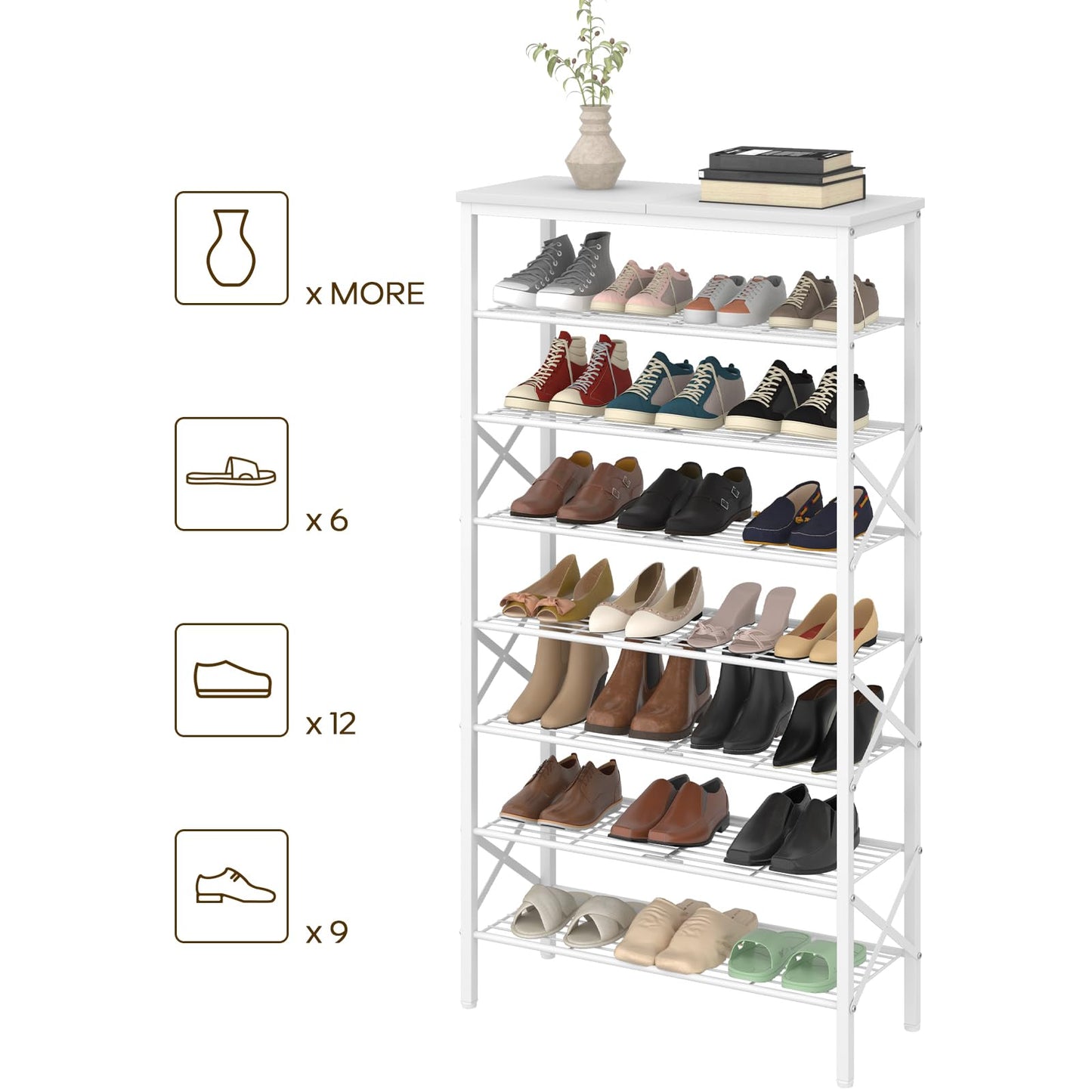 YATINEY 8 Tier Shoe Rack, Shoe Storage Organizer, Large Capacity Shoe Shelf Holds 32 Pairs of Shoes, Sturdy and Stable, for Entryway, Hallway, Closet, Dorm Room, White SS08WW