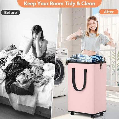 Laundry Basket with Wheels, Collapsible Laundry Baskets, Laundry Hamper with