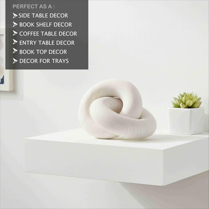 ANONYO Boho Wooden 2 Chain Links Decorative Object for Coffee Table & Shelf Matte Finish | Pine Wood Knot Sculpture | Rustic Modern Arch Décor for Living Room, Entryway, Console,Office Home (White)