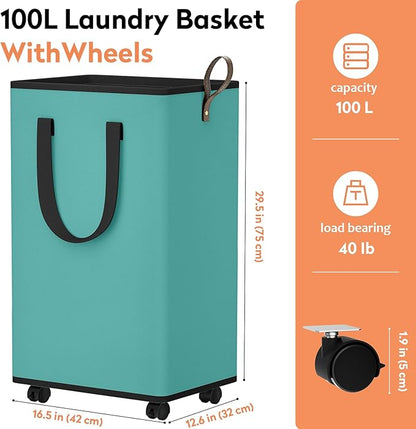 Laundry Basket with Wheels, Collapsible Laundry Baskets, Laundry Hamper with