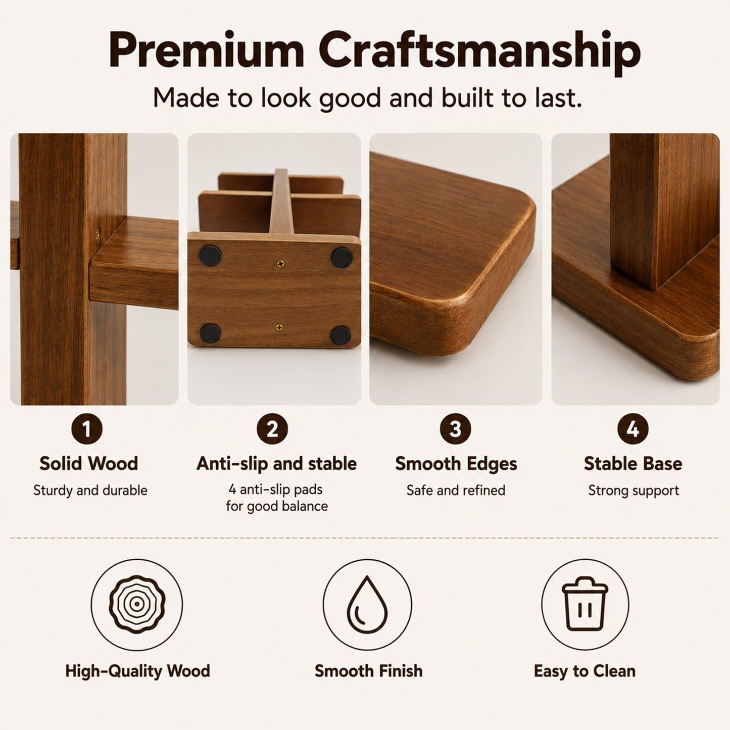 Mug Shelf for Countertop, Wooden Coffee Mug Display Holder