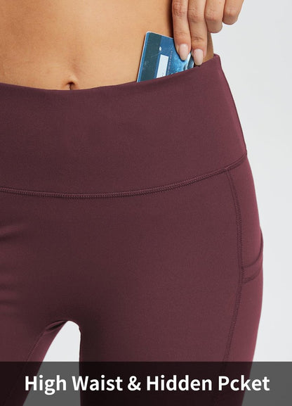 baleaf Biker Shorts Women Yoga Gym Workout Spandex Running Volleyball Tummy Control Compression with Pockets Soft 8" Wine Red XS