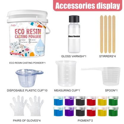 Eco Resin Casting Powder - 1400g Ceramic Resin Powders Kit with 6pcs Pigments, Fast Curing, Easy to Demold, Water Mixed Activated - Toxic-Free, Odorless - Plaster Casting Kit for DIY Home Art Crafts