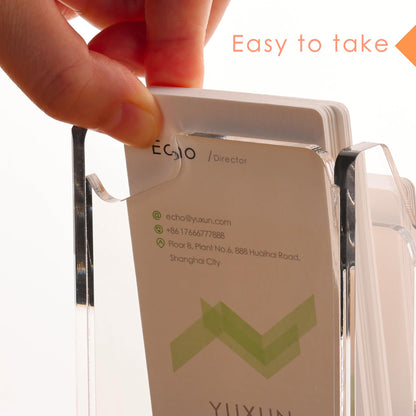 YUXUN Black Business Card Holder for Desk-2 Tiers 2 Slots, Vertical Acrylic Business Cards Holder for Women Men, 100+ Business Cards, Multiple Business Card Display Stand for Exhibition, Home, Office