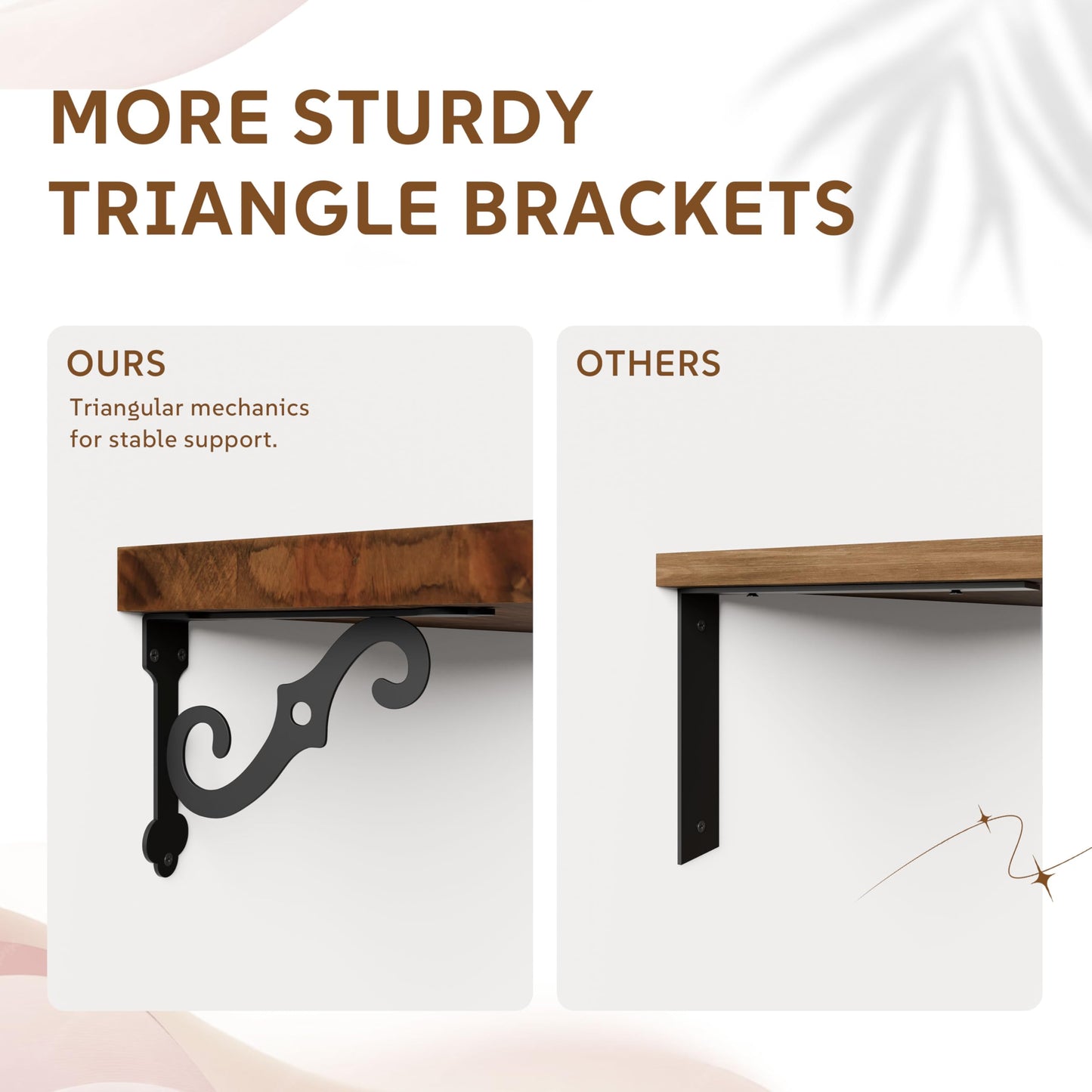 Teneyu Floating Shelves for Wall with Metal Brackets | 36-Inch Pine, Walnut 2-Pack