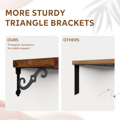 Teneyu Floating Shelves for Wall with Metal Brackets | 36-Inch Pine, Walnut 2-Pack
