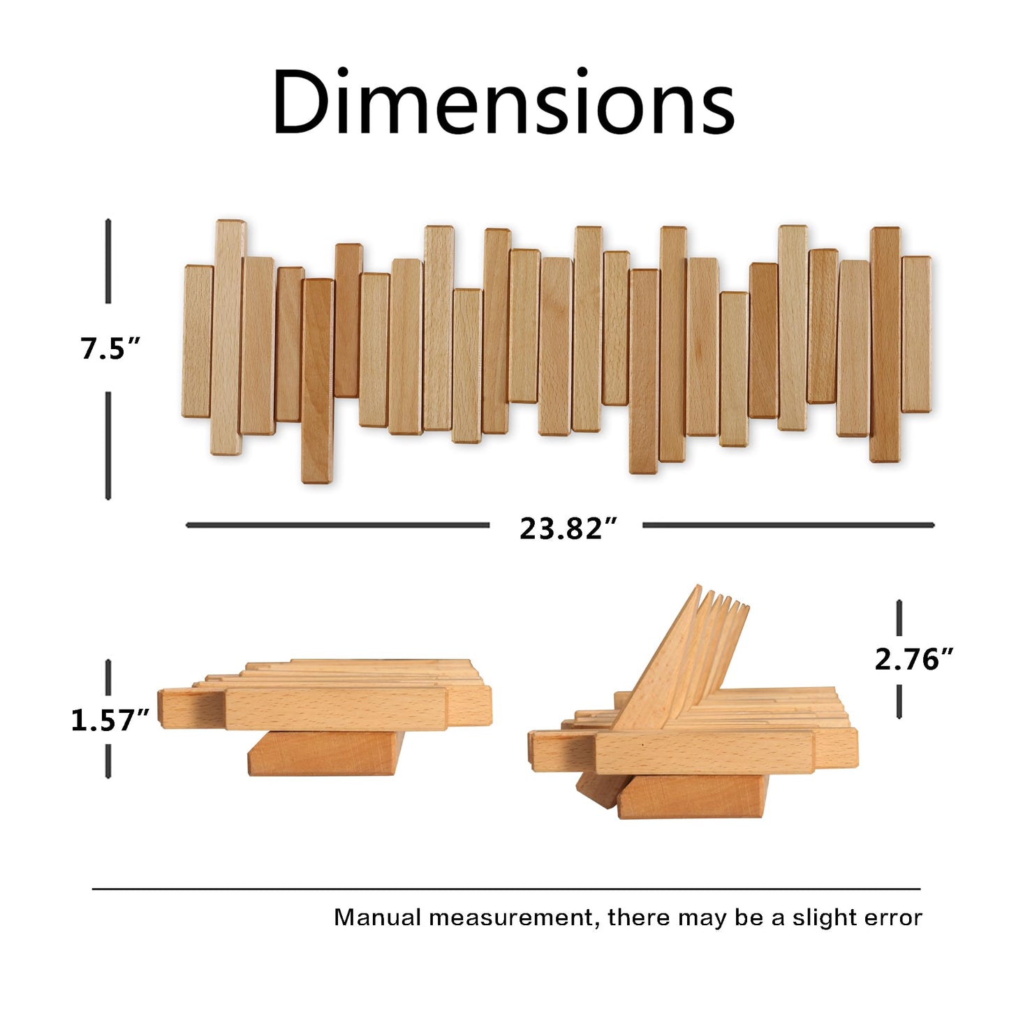 Acsigesn Wooden Coat Rack Wall Mounted Sticks Multi Rack Solid Handmade Natural Beech Wood Artwork with 6 Flip-Down Unique Modern Hooks for Coats Bag Hat Umbrella