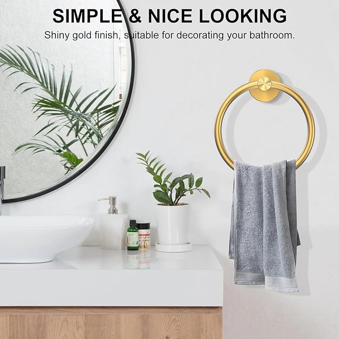 SetSail Towel Holder for Bathroom Wall Screw-in Gold Towel Ring Stainless Steel