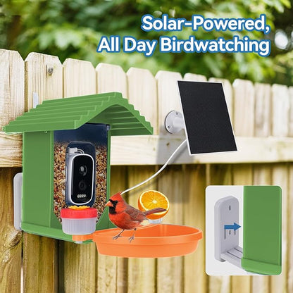 Smart AI Bird Feeder with Camera,2.5K HD Live View,Solar Powered,Instant Birds Species Recognition,Real Time Alerts,Wireless Birdhouse with Night Vision,Ideal Gift,Green