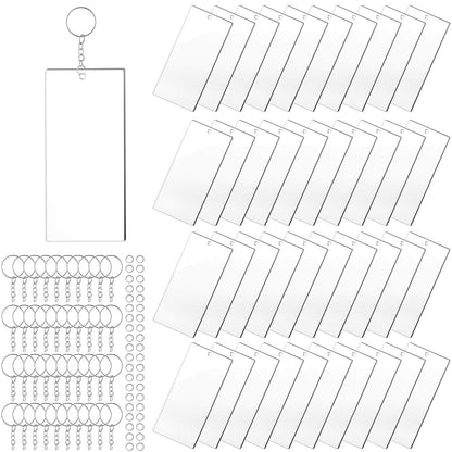 Hicarer 120 Pcs Acrylic Keychain Blanks Set Rectangle Clear Acrylic Ornament Blank for Vinyl DIY Projects and Crafting(3 x 7 cm)