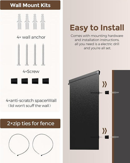 LAND·VOI Locking Wall-Mount Mailbox for Outside, with 4 Keys, Galvanized Steel Rustproof Metal Postbox, 4" Dx13.8 Wx11.2 H, Includes 3 Sets of Mailbox Numbers, Nameplate, Black, AMB33B