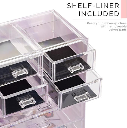 Sorbus Acrylic Makeup Organizer Set, 7-Drawer Vanity & Countertop Cosmetic Storage with Small & Wide Compartments, Tie Dye Makeup Storage for Brushes, Jewelry – Holiday Gift for Women & Teens