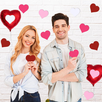 JUNEBRUSHS Heart Cutout, 120Pcs Valentine's Day Cutouts Red Pink White Rose Red Heart Shaped Paper Cutout for Valentines Classroom Bulletin Board Decoration School Craft Projects