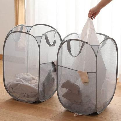 2 Pack Mesh Laundry Basket, Foldable Popup Laundry Hamper