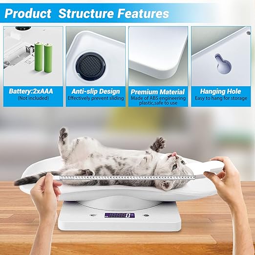 Goldmeet Pet Scale for Small Animals & Kitchen, Max 33lb Capacity with Tape Measure - Ideal for Newborn Kittens/Puppies Under 11 Inches