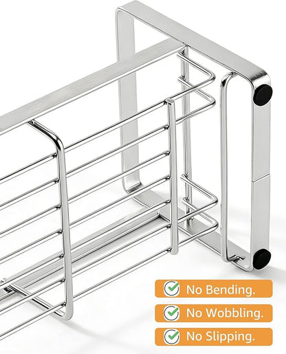 HULISEN Large Sponge Holder, 304 Stainless Steel Kitchen Soap Dispenser Caddy