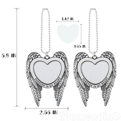 Framendino, 4 Pack Silver Angel Wing Pendant Love Heart Personalized Car Hanging Ornament with Sublimation Blank Heat Transfer Photo for Home Window
