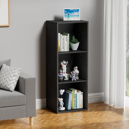 Nestwise 3 Tier Bookshelf, Narrow Bookcase for Small Spaces, Wooden Book Case Bookshelves Storage Organizer for Bedroom Living Room Home Office (Black, 3 Cube)