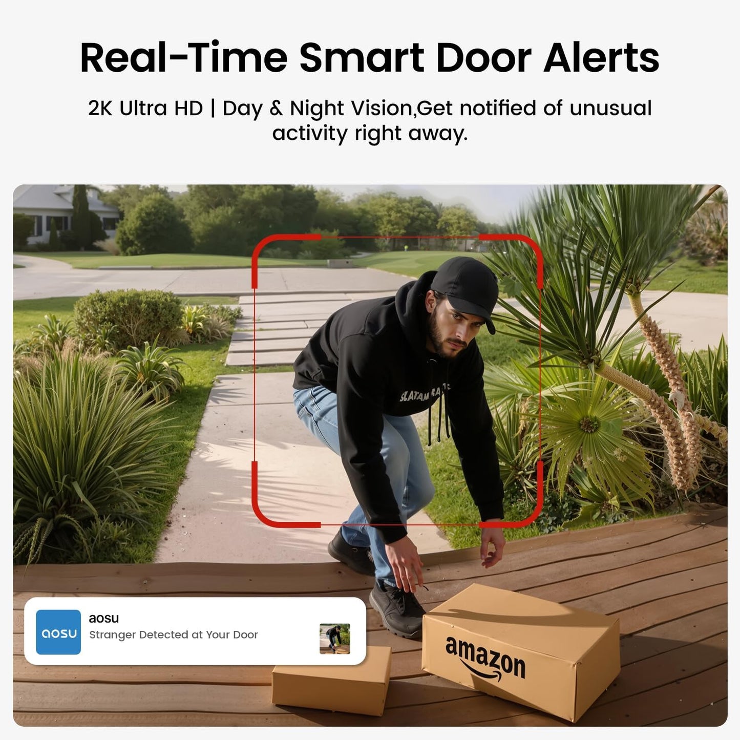 Doorbell Camera Wireless, aosu Battery-Powered Video Doorbell with Chime, 2K Resolution,Support local Storage,166° Ultra Wide Angle,180-Day Battery Life, AI Detection, Work with Alexa&Google Assistant