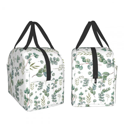 Giwawa Eucalyptus Leaves Lunch Bag Green Leaf Insulated Durable Handbag Portable Cooler Organizer Lunch Box for Work Office Travel Picnic