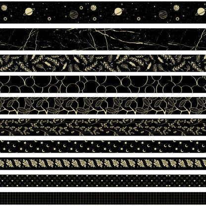 LongSLong Washi Tape Set 10 Rolls Masking Tape Floral Gold Decorative Paper Tape for Scrapbook Arts, DIY Crafts, Bullet Journal Supplies, Planners, Scrapbook, Card/Gift Wrapping (Black)
