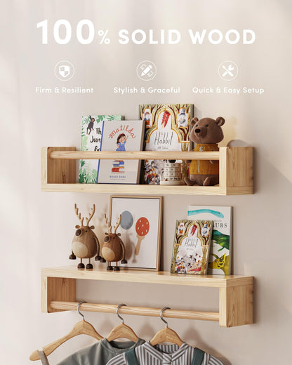 G&W Gruwald Nursery Book Shelves, Set of 3, Hanging Bookshelf, Wall Book Shelves for Bedroom Kids, Floating Shelf for Wall, Nursery Decor
