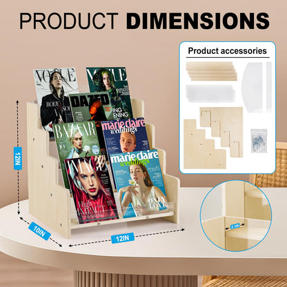 Kesiya Greeting Card Display Stand , Acrylic Sticker Display Holder for Vendors, Counter Retail Display Rack , 4-Tiered Wooden/Acrylic Display stand for postcard /Brochure/Photos/Picture
