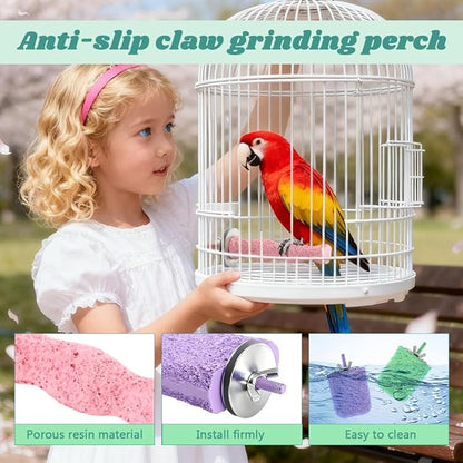 4 PCS Bird Beak Grinding Stone,Parrot Bird Cage Perch Stand Plat Form Foot Claws Trimmer,Parrot Teething Stone Toy for Budgies, Parakeets, Cockatiels, Conures