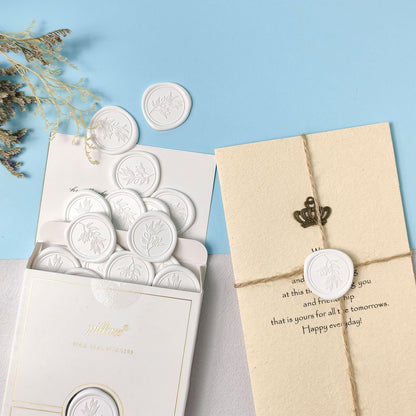 Pilloze 50Pcs White Self-Adhesive Wax Seal Stickers - Wax Seal Perfect for Wedding Invitation or Envelope Good Adhesion and Easy to Use, Wedding Invitation Accessories