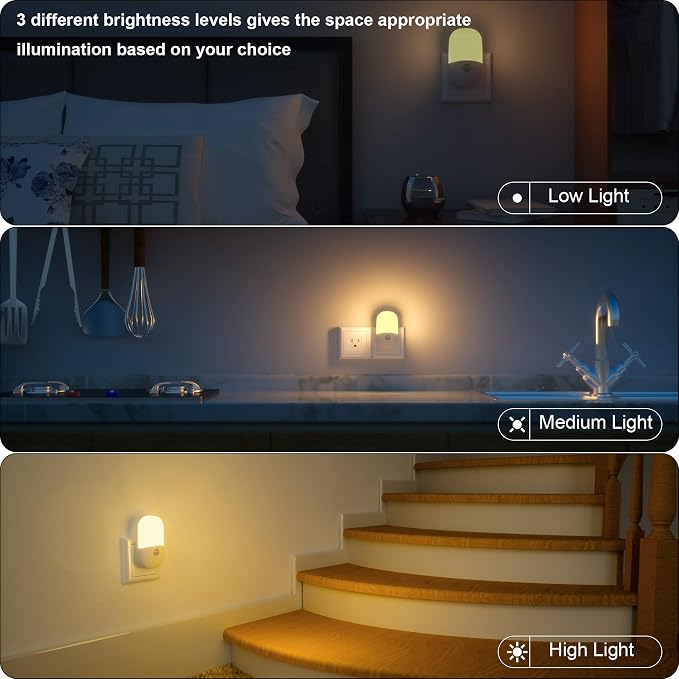MAZ-TEK Plug in Motion Sensor Dimmable Night Light, Soft Warm White LED Nightlight with Dusk to Dawn Motion Sensor, Adjustable Brightness for Bedroom, Bathroom, Kitchen, Hallway, Stairs,2 Pack