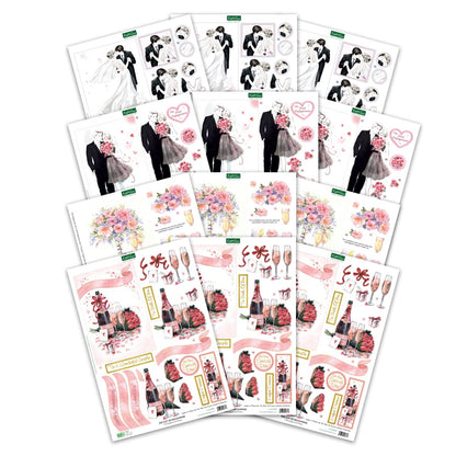 Katy Sue Designs Romance & Weddings 3D Die-Cut Decoupage Sheets for Card Making. 12 Sheets of Engagement & Wedding-Themed Die Cuts for Card Making Supplies with Roses, Weddings, Couples, & Champagne