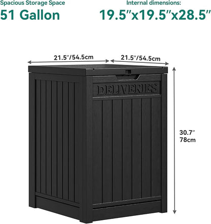 YITAHOME 51 Gallon Resin Package Delivery Box for Outside, Storage Box with Lockable Secure, Resin Deck Box for Porch, Curbside（Black）