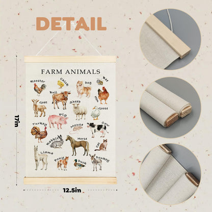 Qvapt Farm Animal Alphabet Wall Art Poster Hanger Frame, ABC Educational Farmhouse Animals Wall Art With Wooden Poster Hanger for Kids Room Nursery Playroom Classroom Decorations, 12x16 Inch