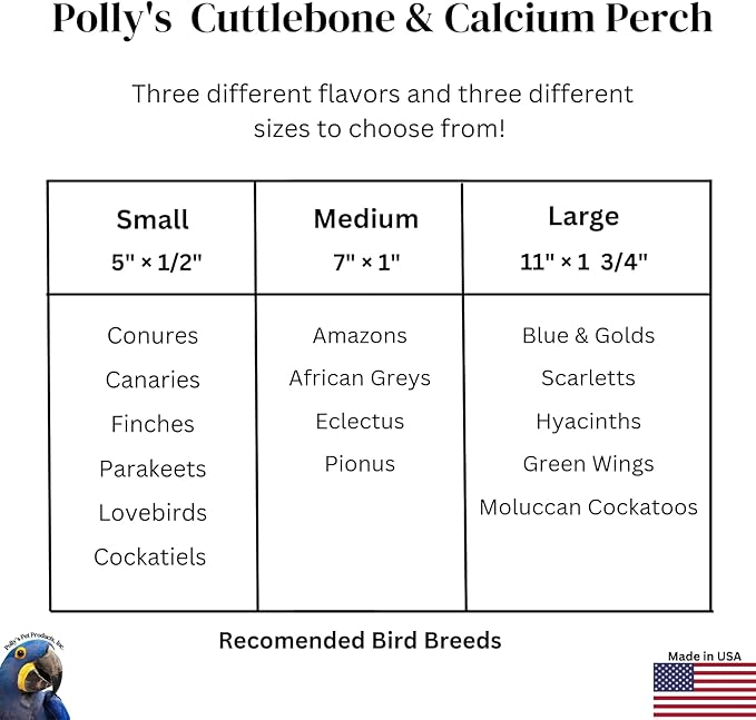 Polly's Edible Cuttlebone Calcium Bird Cage Perch for Budgies, Parakeets, Amazons, Blue & Golds, Macaws and Cockatoos.… (Orange, Medium)