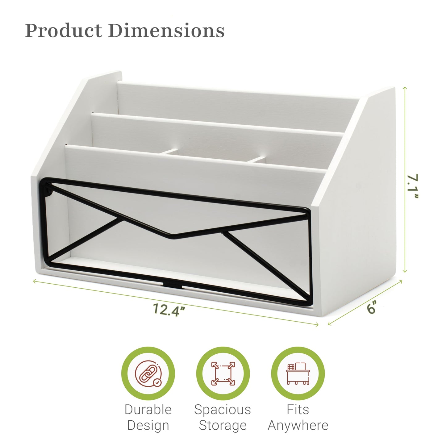 Prosumer's Choice Bamboo Desk Organizer – White Powder-Coated Natural Bamboo Mail Organizer for Countertop - Wooden Desktop Organizer for Mail, Files, Letters, and Tabletop Storage
