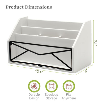 Prosumer's Choice Bamboo Desk Organizer – White Powder-Coated Natural Bamboo Mail Organizer for Countertop - Wooden Desktop Organizer for Mail, Files, Letters, and Tabletop Storage