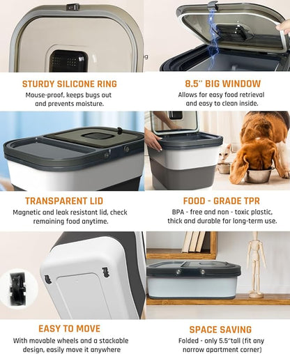 35lbs Dog Food Storage Container, Collapsible Dog Food Container, Airtight Pet