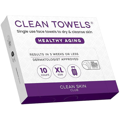 Clean Skin Club Healthy Aging Clean Towels® XL, Travel Pack, Smooths Fine Lines