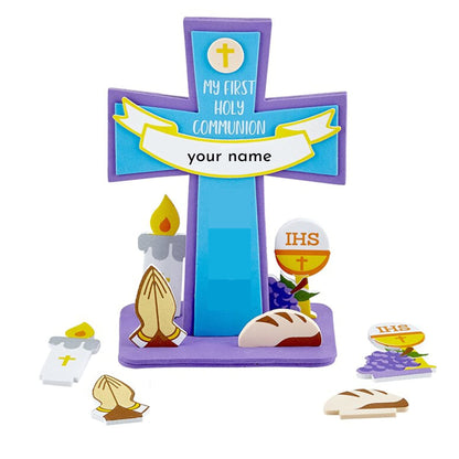 Needzo First Communion Banner Kit, Foam Frame and Cross, Catholic Crafts for Girls and Boys, 3 Pieces Included