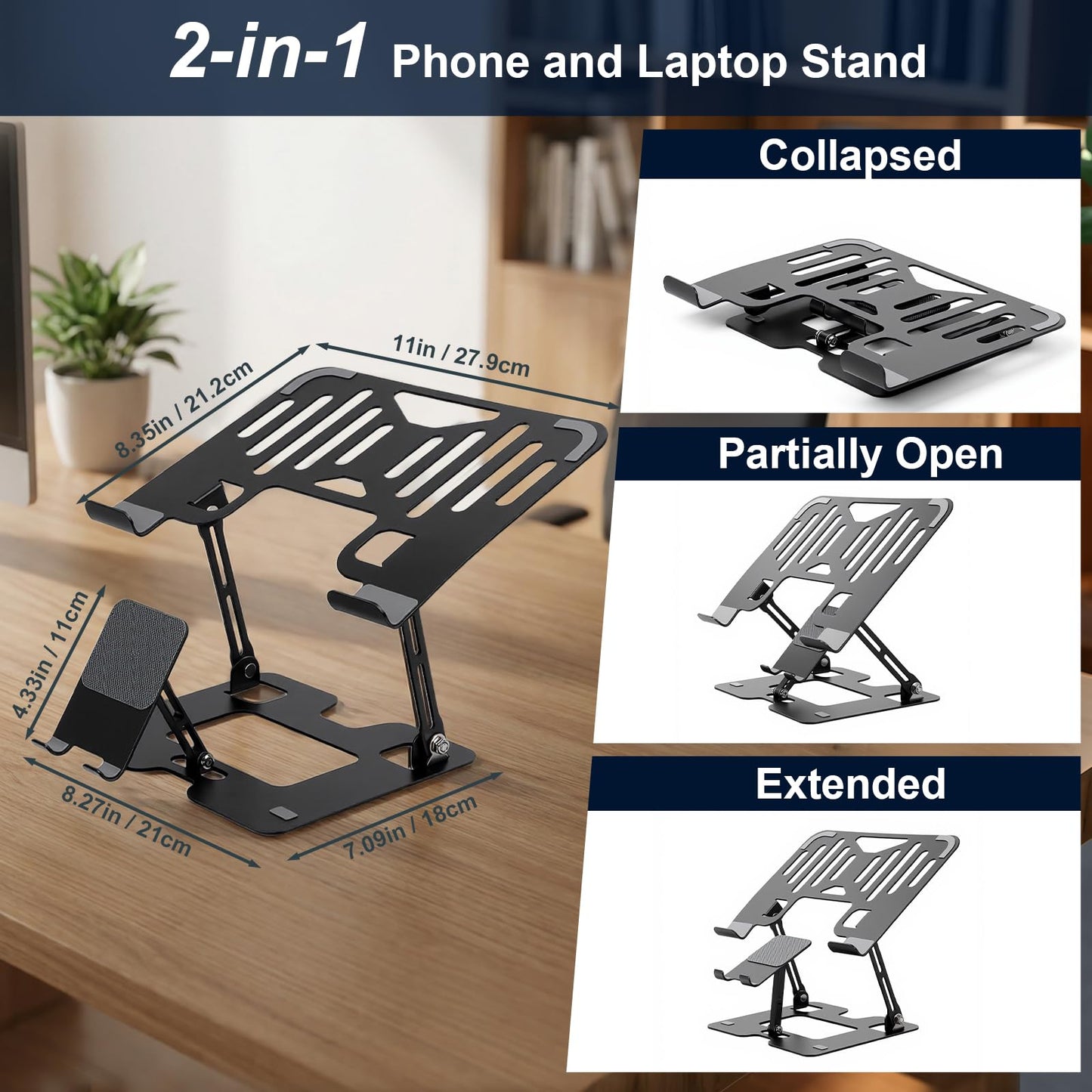 OOYCYOO Alloy Steel Laptop Stand, Ergonomic Computer Stand, Desktop Laptop Riser, Compatible with MacBook Air/Pro, Dell, HP, Lenovo and Other 10-18 Inches Laptops, Black