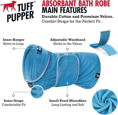 Tuff Pupper Fast Drying Dog Bath Robe | 800 GSM Plush Dog Towel Bathrobe/Dressing Gown | Super Absorbent Pet/Puppy Bathrobe | Adjustable Hood & Belly Strap | Super Soft | Fast Drying (XXXL, Blue)